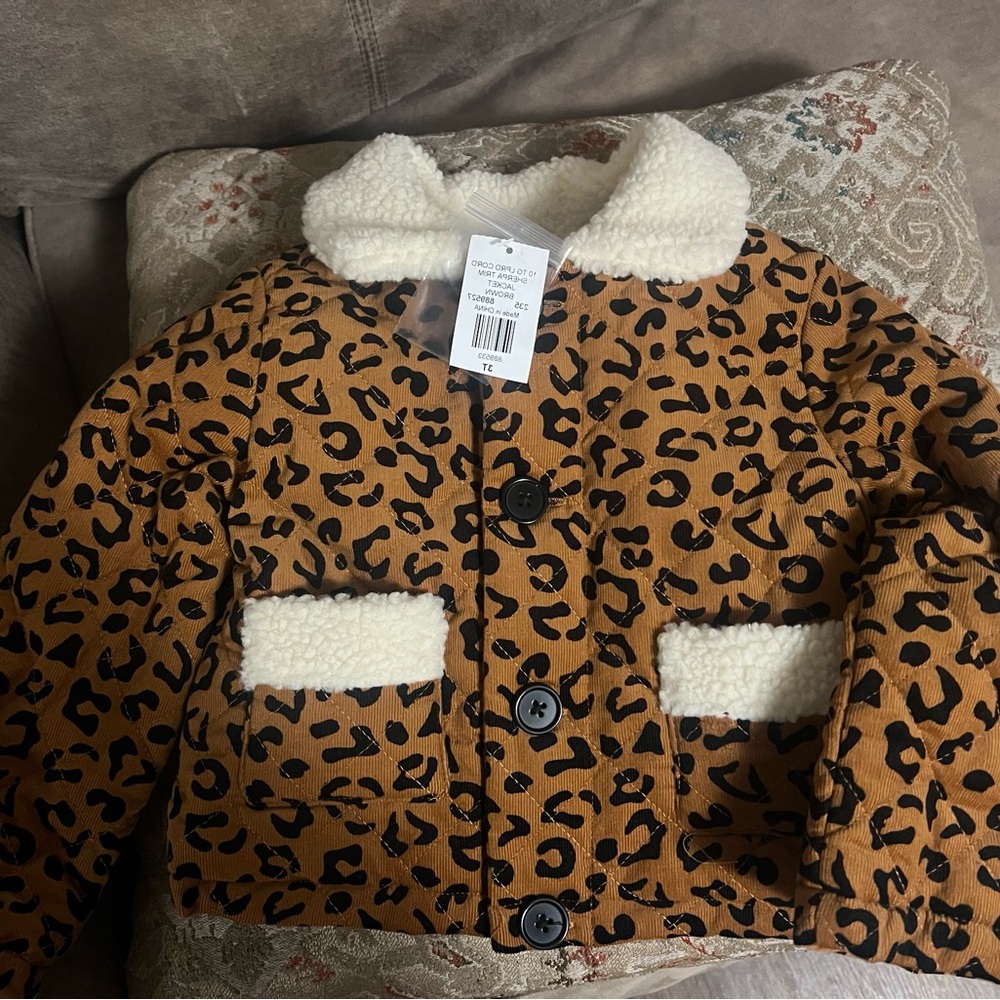 Leopard Print Kids Jacket with Sherpa Collar